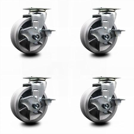 Service Caster 5 Inch V-Groove Semi Steel Swivel Caster Set with Roller Bearings and Brakes SCC SCC-20S520-VGR-TLB-4